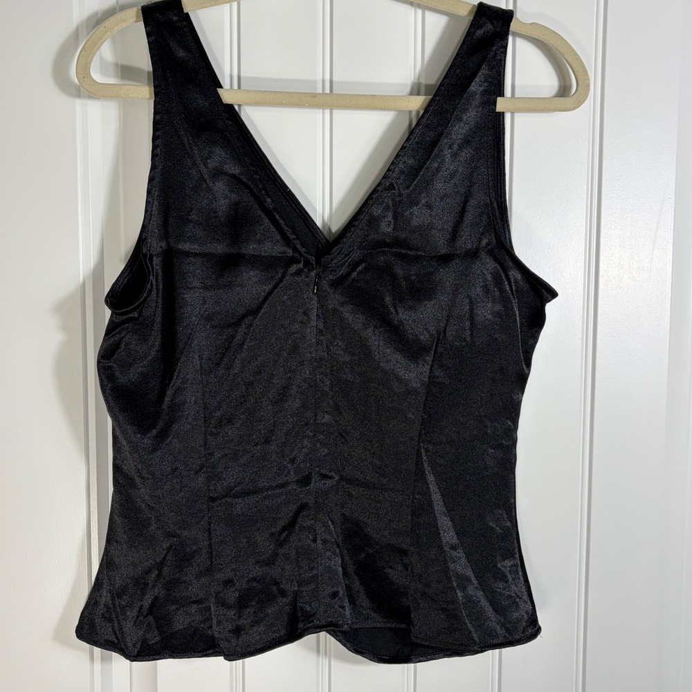 H&M Black Satin Ruched Front V-Neck Tank Top Sleeveless Blouse Size M - Picture 3 of 7